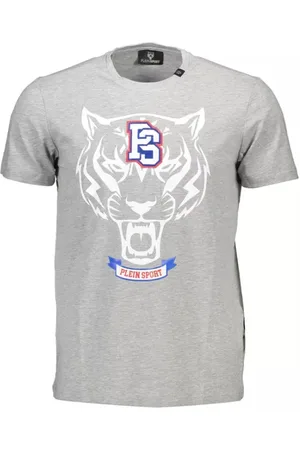 Philipp Plein Tops, Heren, Grijs, M, Katoen, Grijze Katoenen T-Shirt met Korte Mouwen en Print