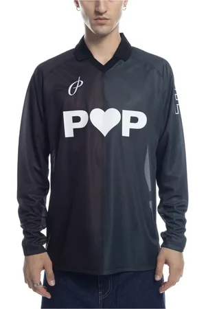 Pop Trading Company Tops, Heren, Zwart, S, Polyester, Sportif Longsleeve Shirt Zwart Antraciet