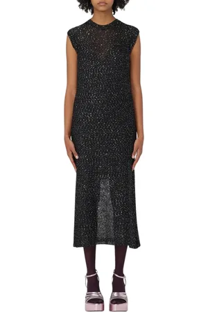 Msgm Kleedjes, Dames, Zwart, M, Pailletten, Zwart Paillet Midi Jurk