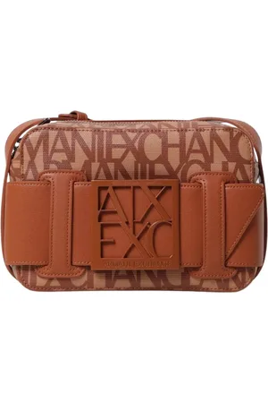 Armani Exchange Tassen, Dames, Bruin, ONE Size, Leer, Stijlvolle Zwarte Crossbody Tas met Unieke Gesp