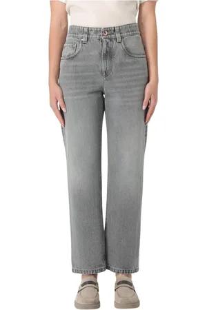 Brunello Cucinelli Jeans, Dames, Grijs, S, Katoen, Blauwe Straight Leg Jeans voor Vrouwen