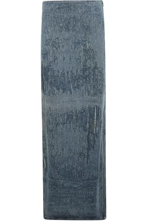 Diesel Rokken, Dames, Blauw, M, Denim, Hoge taille denim jacquard ultra vernietigd