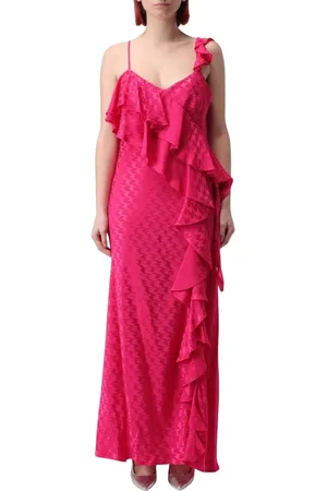 Msgm Kleedjes, Dames, Roze, S, Fuchsia Gerimpelde Maxi Jurk
