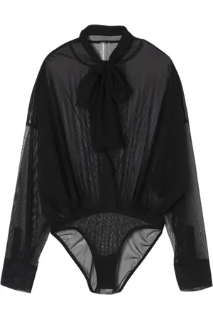 Norma Kamali Tops, Dames, Zwart, S, Zwarte Mesh Tie-Neck Blouse