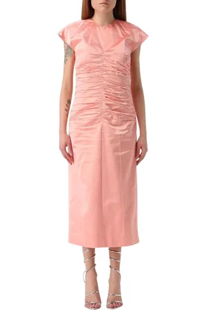 DEL CORE Kleedjes, Dames, Roze, S, Katoen, Elegante Gerimpelde Midi Jurk