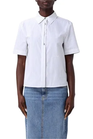 Pinko Blouses & Shirts, Dames, Wit, M, Katoen, Gestreept katoenen overhemd korte mouwen