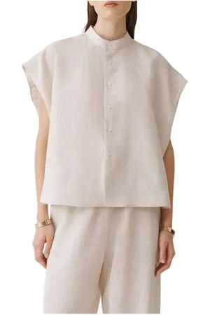 Fabiana Filippi Blouses & Shirts, Dames, Grijs, M, Linnen, Grijze Linnen Blouse Relaxte Pasvorm