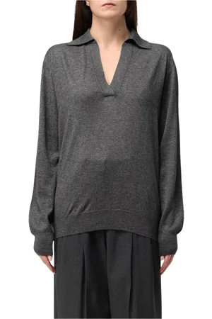 FARFETCH Truien, Dames, Grijs, XL, Kasjmier, Luxe Cashmere Polo Sweater