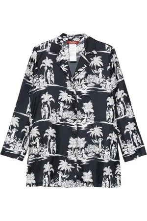 Max Mara Blouses & Shirts, Dames, Blauw, S, Zijden Tropische Print Blouse