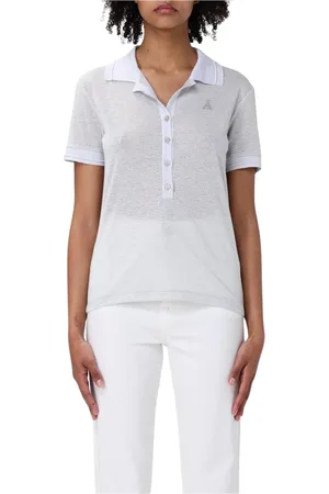 Patrizia Pepe Tops, Dames, Wit, M, Zwarte Metallic Gebreide Polo Shirt