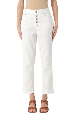 Dondup Jeans, Dames, Wit, W27, Katoen, Witte Distressed Straight Leg Jeans