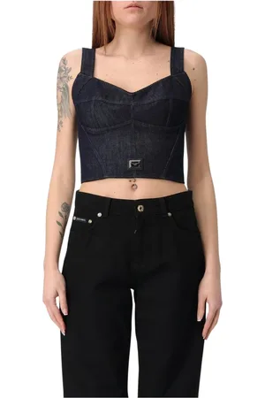 Dolce & Gabbana Tops, Dames, Blauw, XS, Denim, Blauwe Sweetheart Neck Top