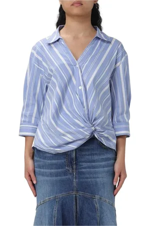 Woolrich Blouses & Shirts, Dames, Blauw, L, Katoen, Gestreepte Twist Front Blouse