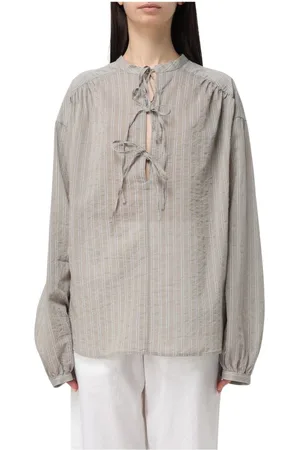BARENA Blouses & Shirts, Dames, Grijs, M, Katoen, Gestreepte Stropdas-Hals Blouse
