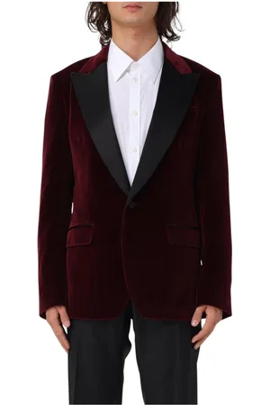 Dolce & Gabbana Pakken, Heren, Bruin, L, Burgundy Velvet Blazer Notch Lapel