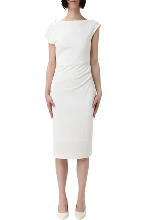 HUGO BOSS Kleedjes, Dames, Wit, M, Leer, Elegante Witte Midi Boss Jurk