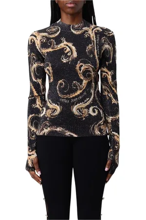 VERSACE Truien, Dames, Zwart, L, Zwarte Gebreide Mock Neck Sweater