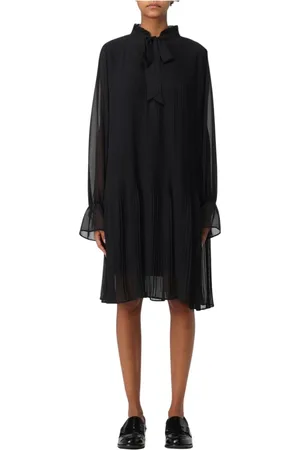 Aspesi Kleedjes, Dames, Zwart, S, Polyester, Elegante Zwarte Geplooide Mini Jurk