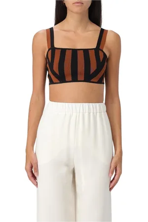 Staud Tops, Dames, Bruin, XS, Nylon, Bruine Gestreepte Gebreide Top