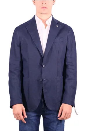 Manuel Ritz Jassen, Heren, Blauw, M, Linnen, Blauwe Linnen Ongevoerde Jas Drop Otto