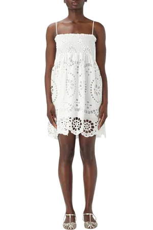 MC2 SAINT BARTH Kleedjes, Dames, Wit, S, Elegante Witte Geborduurde Midi Jurk