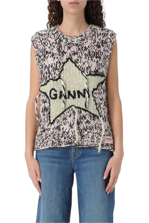 Ganni Truien, Dames, Veelkleurig, M, Wol, Gebreid Vest Uniek Ontwerp