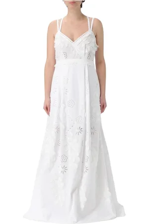 Alberta Ferretti Kleedjes, Dames, Wit, 2Xs, Witte Maxi Jurk met Oogje Borduurwerk