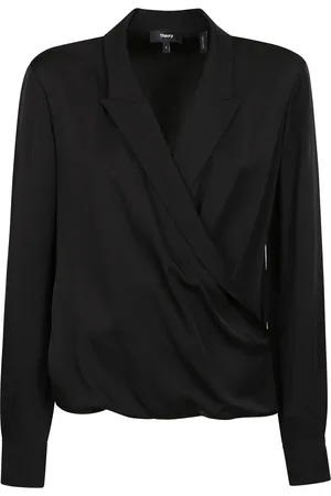 THEORY Blouses & Shirts, Dames, Zwart, S, Zwarte blouse met lange mouwen en revers