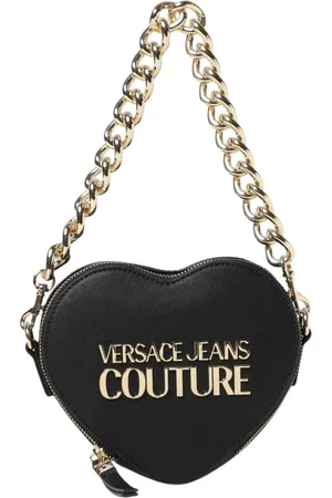 VERSACE Tassen, Dames, Zwart, ONE Size, Leer, Stijlvolle Heart Shaped Chain Bag Clutch