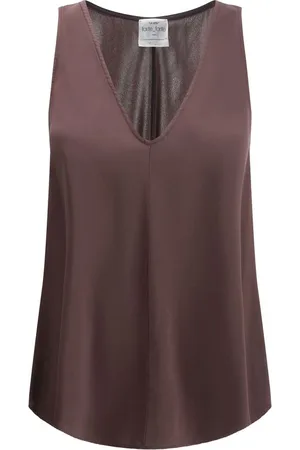FORTE FORTE Tops, Dames, Bruin, XL, Satijn, Satin Top met V-hals