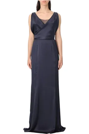 Alberta Ferretti Kleedjes, Dames, Blauw, S, Blauwe Zijden Maxi Jurk Mouwloos V-hals