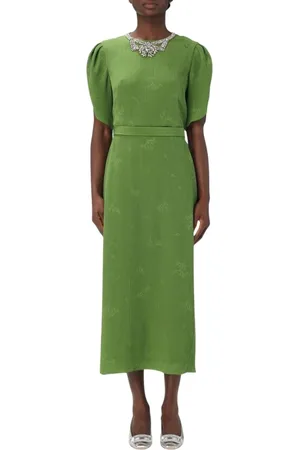 Erdem Kleedjes, Dames, Groen, L, Elegante Bloemen Midi Jurk