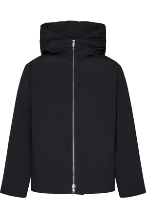Jil Sander Jassen, Heren, Zwart, L, Leer, Zwarte Gewatteerde Jas Aw 24