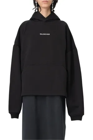 Balenciaga Sweatshirts & Hoodies, Dames, Zwart, M, Zwarte Logo Hoodie Relaxte Pasvorm