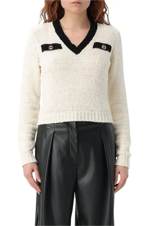 Twin-Set Truien, Dames, Wit, XS, Witte V-hals Gebreide Trui