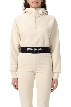 Palm Angels Sweatshirts & Hoodies, Dames, Wit, M, Katoen, Witte Half Zip Hoodie Sweatshirt