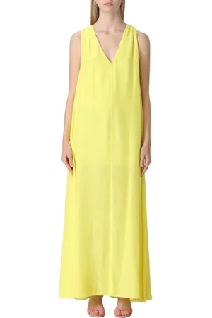 Patrizia Pepe Kleedjes, Dames, Geel, M, Gele V-hals Maxi Jurk