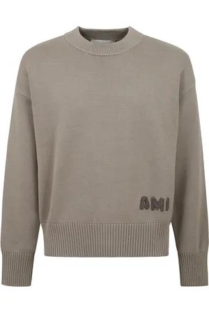 Ami Truien, Heren, Grijs, XL, Katoen, Katoenen en wollen trui met geborduurd logo