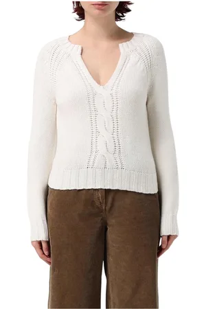 Max Mara Truien, Dames, Wit, M, Katoen, Witte Cable Knit V-Neck Sweater