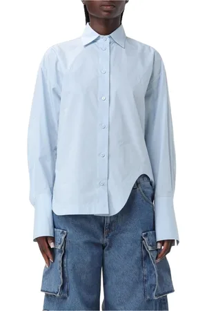 The Attico Blouses & Shirts, Dames, Blauw, S, Katoen, Blauwe Poplin Overhemd Stijlvol Veelzijdig Vrouwen