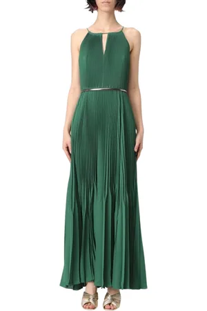 Max Mara Kleedjes, Dames, Groen, M, Polyester, Elegante Groene Geplooide Maxi Jurk