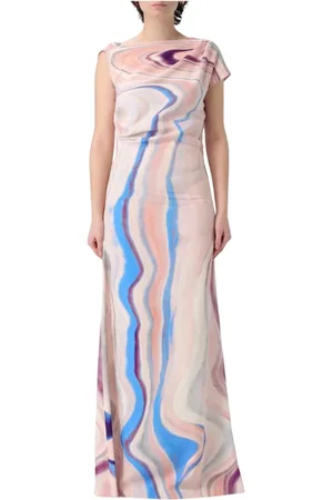 DEL CORE Kleedjes, Dames, Veelkleurig, S, Elegante Marmeren Print Maxi Jurk