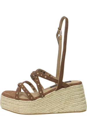 Colors of California Schoenen, Dames, Bruin, 39 EU, Leer, Plateau eco-leren sandalen met sleehak