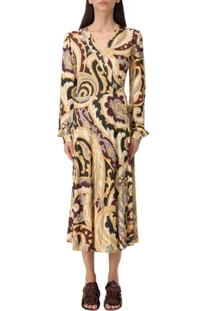 Etro Kleedjes, Dames, Veelkleurig, S, Gele Paisley Wikkeljurk