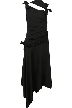 Acne Studios Kleedjes, Dames, Zwart, M, Katoen, Mouwloze Katoenen Jurk met Knoopdetail