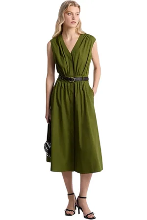 Michael Kors Kleedjes, Dames, Groen, S, Katoen, Groene Katoenen Poplin Midi Jurk