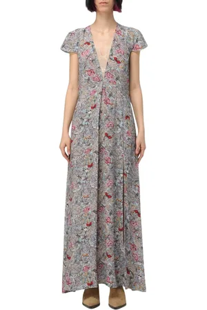 Zadig & Voltaire Kleedjes, Dames, Veelkleurig, S, Bloemen Maxi Jurk Korte Mouwen