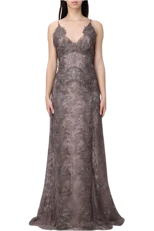 Alberta Ferretti Kleedjes, Dames, Grijs, M, Elegante V-hals Midi Jurk