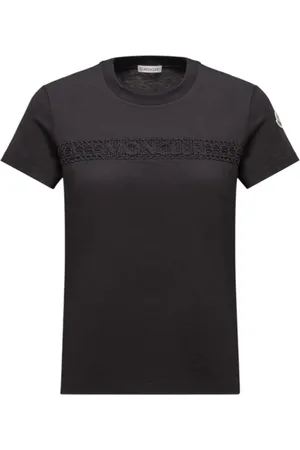 Moncler Tops, Dames, Zwart, L, Katoen, Geborduurd Logo Katoenen T-Shirt