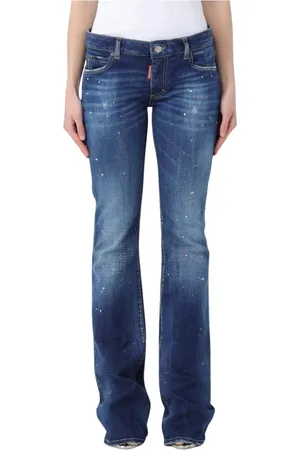 Dsquared2 Jeans, Dames, Blauw, M, Denim, Splatter Bootcut Jeans